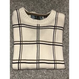 Vtg Oscar De La Renta Mens Sweater M Cream Grid‎ Pattern Crewneck Retro Designer